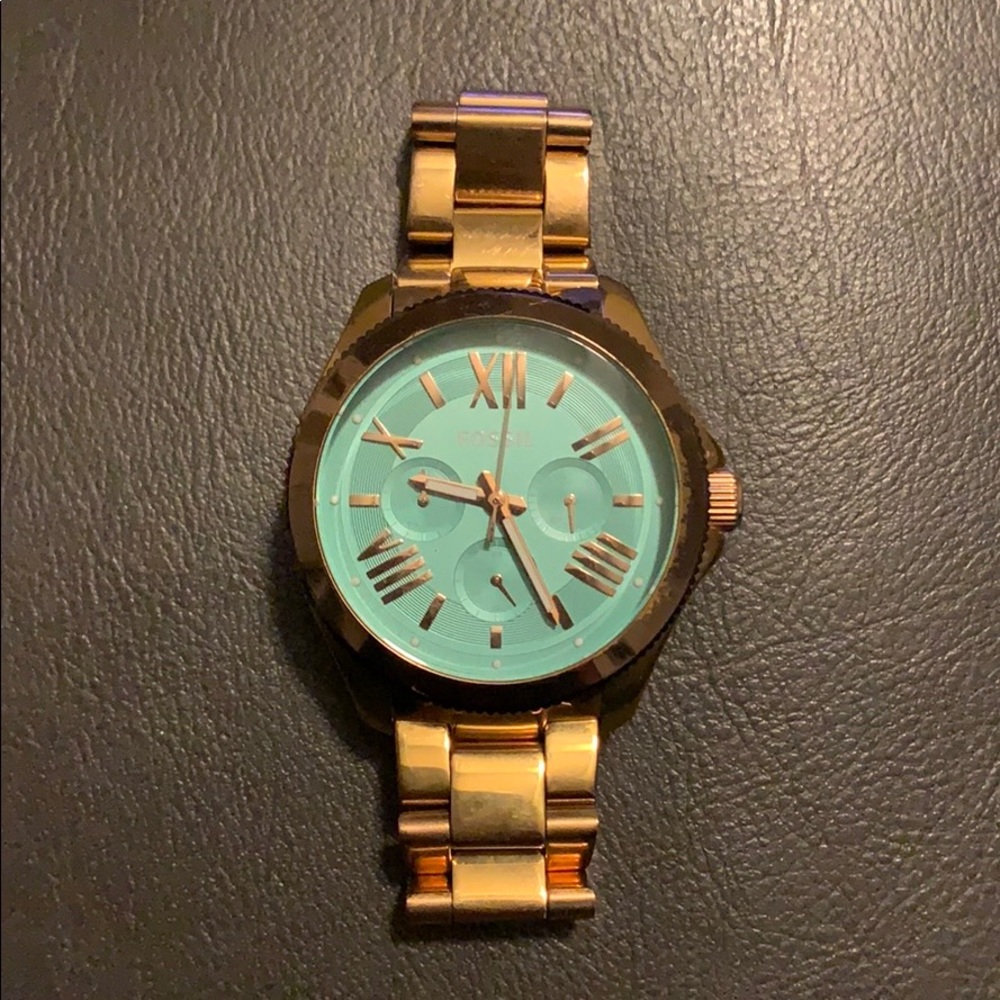 Rose Gold and Teal Fossil Watch